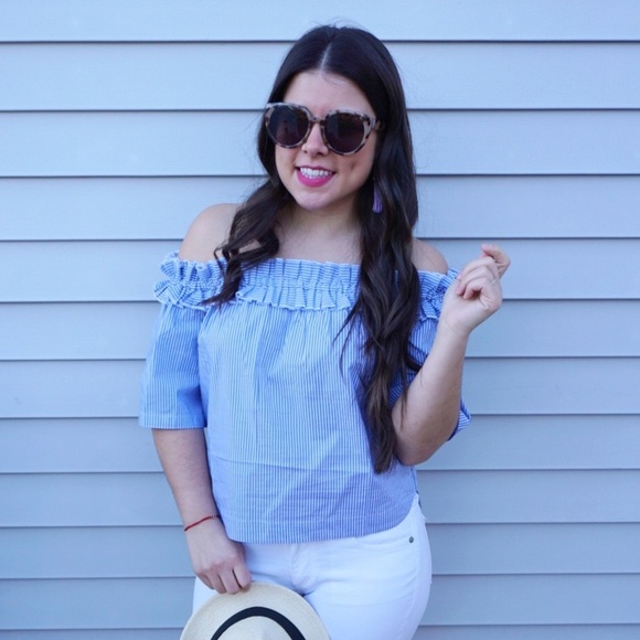 VINEYARD VINES NWOT Striped Off The Shoulder Top in Periwinkle Stripe - Picture 1 of 6